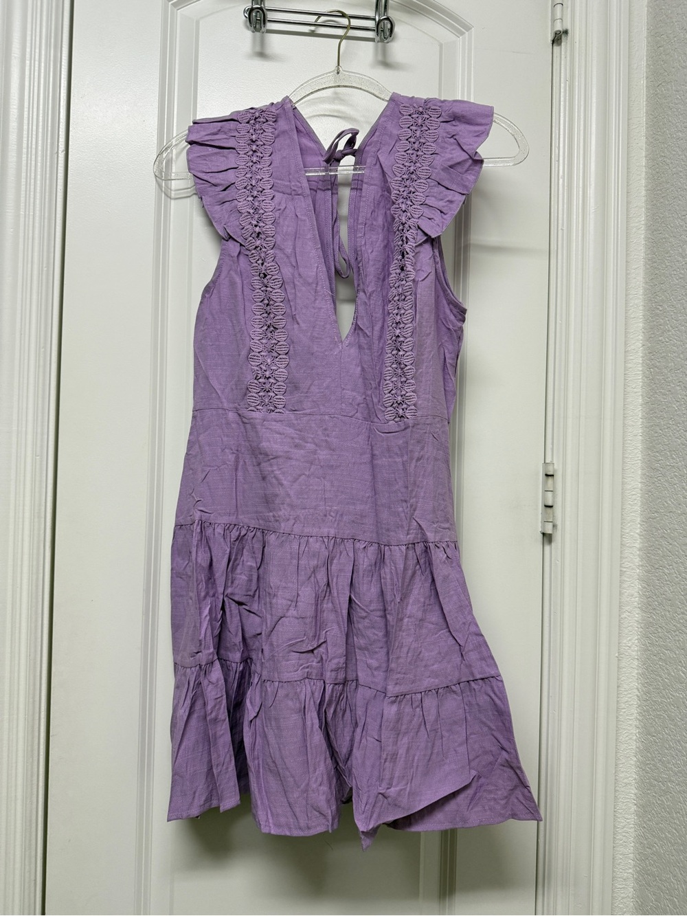 Lilac Tiered Midi Dress with Ruffled Shoulders